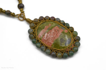 Collier Unakite sertie de perles d'Agate