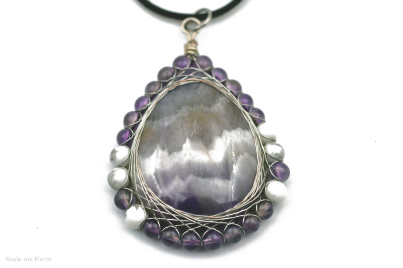 Pendentif cabochon Amethyste chevron perle amethyste et Howlite