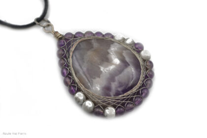 Pendentif cabochon Amethyste chevron perle amethyste et Howlite