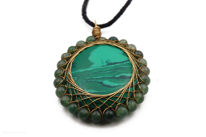 Malachite paysagée perle d'Agate verte