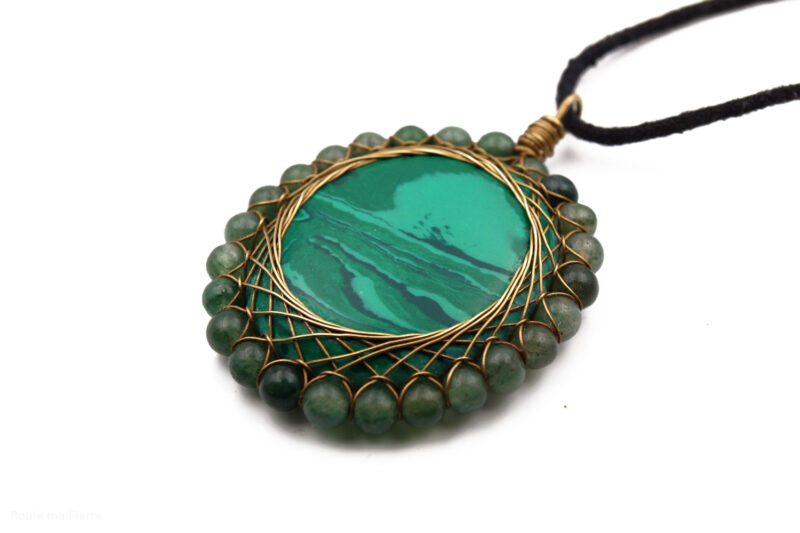 Malachite paysagée perle d'Agate verte