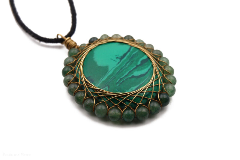 Malachite paysagée perle d'Agate verte