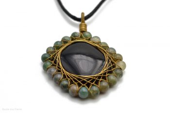 Pendentif Onyx perles d'Agate verte