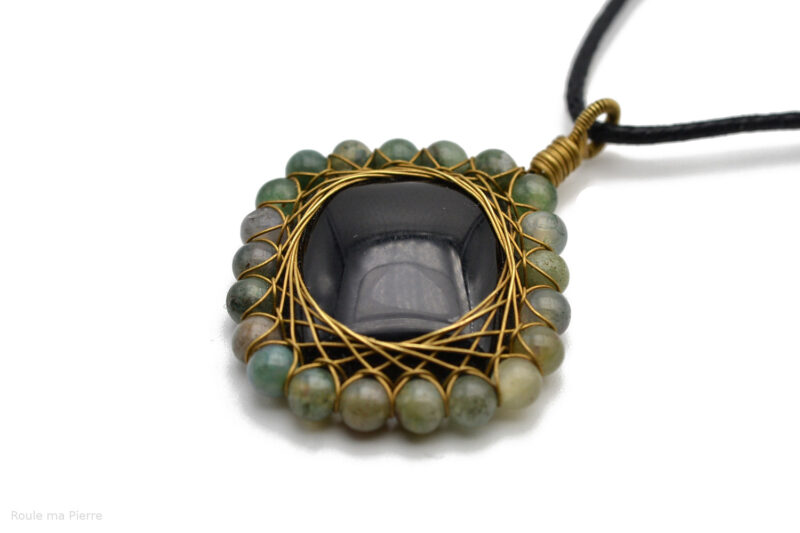 Pendentif Onyx perles d'Agate verte