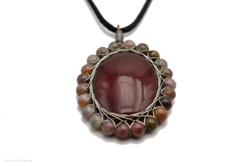 pendentif Agate rouge et perles d'Agate pastel