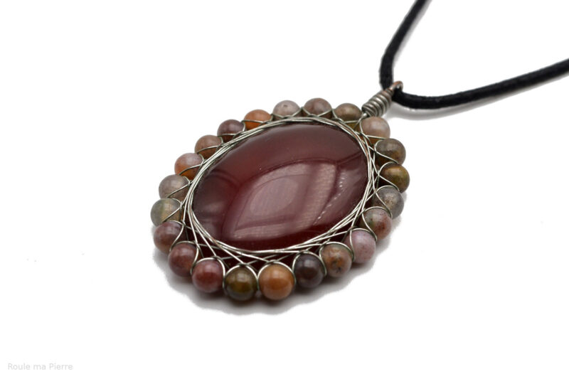 pendentif Agate rouge et perles d'Agate pastel