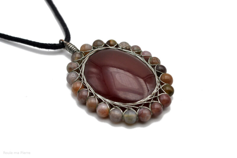 pendentif Agate rouge et perles d'Agate pastel