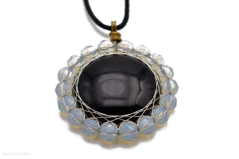 Pendentif onyx perle verre facettée