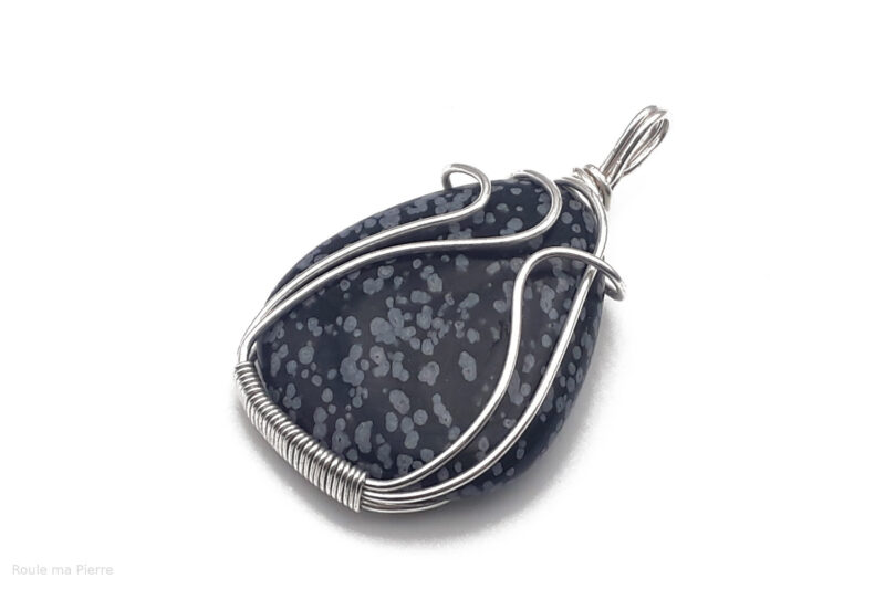 Pendentif Obsidienne-Floconneuse sertissage Organique