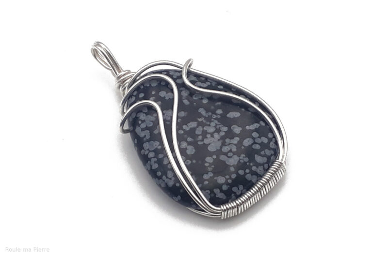 Pendentif Obsidienne-Floconneuse sertissage Organique