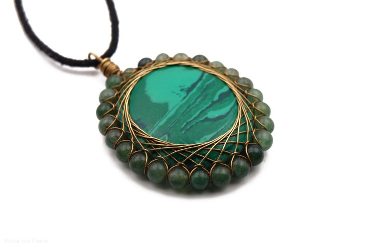 Malachite paysagée perle d'Agate verte