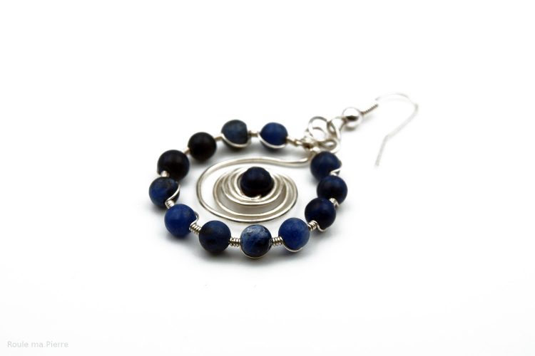 Perle Sodalite boucle d'oreille